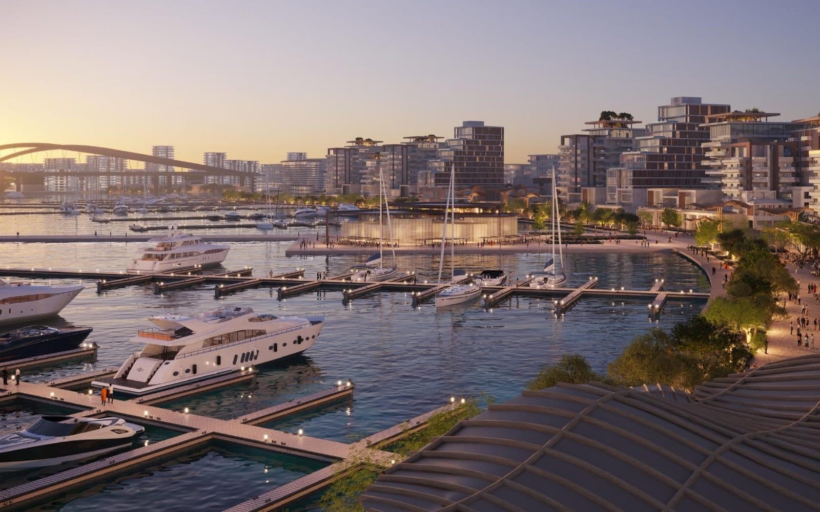 Render of a Ras El Hekma marina at sunset