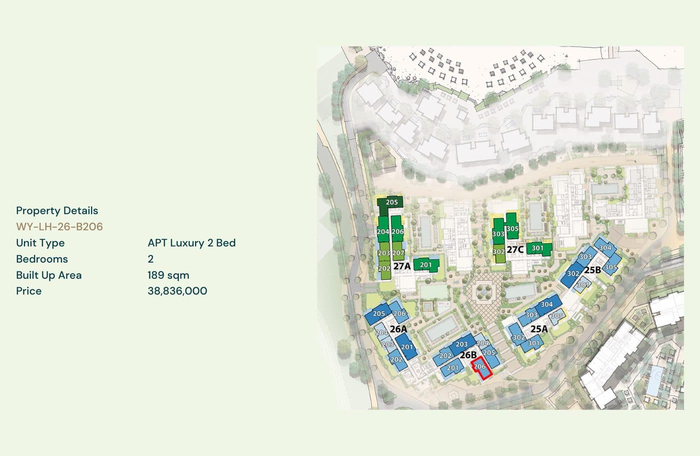 Location of unit WY-LH-26-B206 on the Lighthouse Village plan
