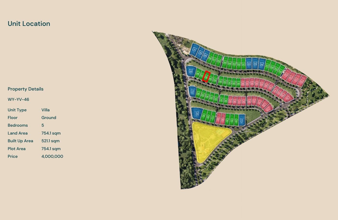 Location of unit WY-YV-46 on the Yemm Views plan